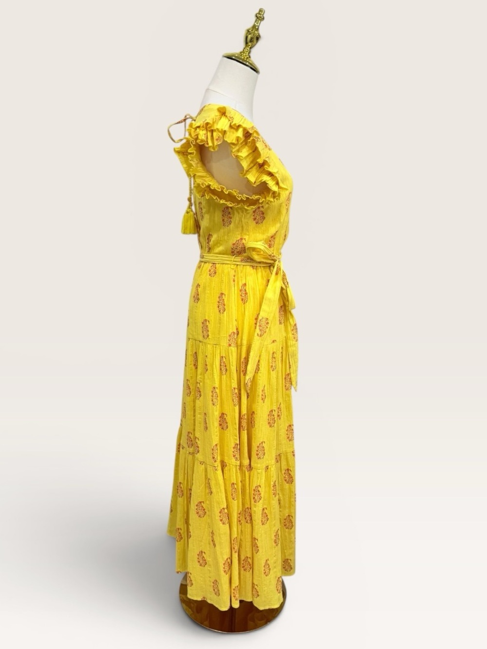 A loves A Daisy Yellow Floral Metallic V-Neck Ruffle Sleeve Tiered Maxi Dress - Picture 8 of 12